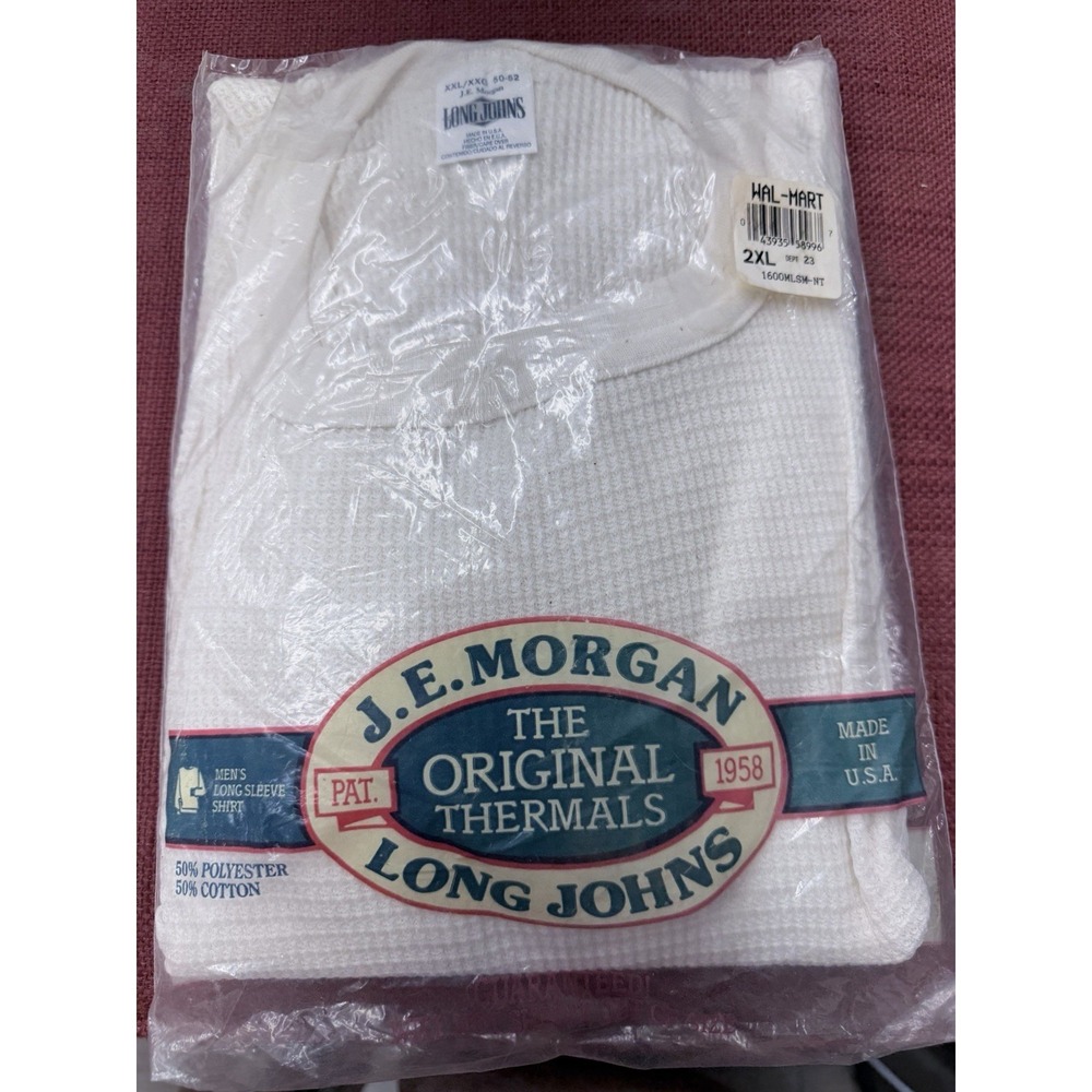 Vintage J.E. Morgan Thermal Shirt Deadstock Waffle Knit Cotton Natural 90s XXL